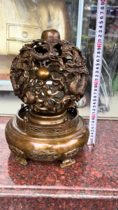 Quả Cầu Quay Ngũ Long Tranh Châu Bằng Đồng Hun Cao 33cm Rộng 25cm Nặng 5kg