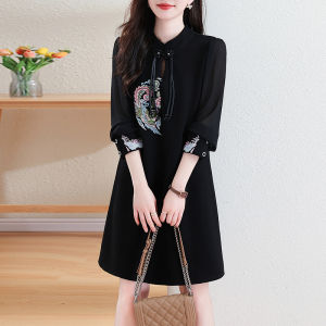 Elegant Vintage Chinese Style Embroidered Button up Stand Collar Dress Womens Design Sensation Perfect Small Black Dress