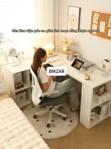 BMZAR Bàn làm việc góc chữ L Bàn học kèm kệ sách Bàn máy tủ sách thông minh tiết kiệm diện tích