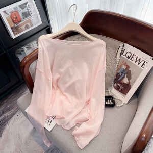 Candy Color Sun Protection Long Sleeve T-shirt Womens Summer Thin Loose and Lazy Style Pullover All-Matching Smock Age-Reducing Top Clothes