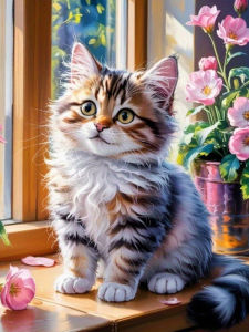 Huacan New Arrivals 2025 Diamond Painting Cat Flower Diamond Mosaic Animal Kit Home Decoration