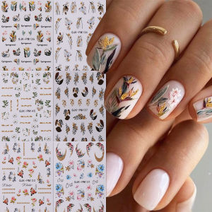 สติกเกอร์ตกแต่งเล็บลายดอกไม้และหญ้า 6 ชิ้น สติกเกอร์ศิลปะ ติดง่าย ตกแต่งเล็บ DIY ของขวัญ งานแต่งงาน