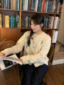 imimtuan | Áo Cardigan Vintage Thêu Hoa Cúc