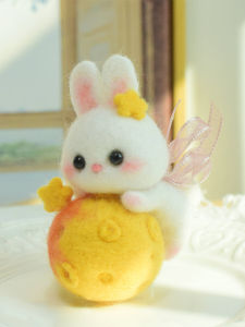 Handmade Wool Felt DIY New Year Zodiac Rabbit Yutu Material Kit Autumn Mid-Autumn Couple Gift Car Hanging Ornament Home Decor