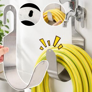 2Pcs Stainless Steel Garden Hose Hook Heavy Duty  Outdoor Wall-Mounted Hook for Garage Car Was