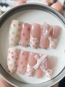 Rose Girl Nail Tips Thin And Durable Floral Patterned Country Style Diamond Decorated Wearable False Nails for Any Skin Type