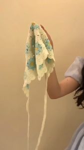 Ins Korean Aesthetic Scarf/Jilbab Rajutan Buatan Tangan/Syal Estetik Korean/Tudung Kepala Korea Lucu Estetik/Ikat Kepala Ikat Rambut Rajutan