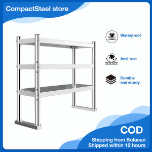 CompactSteel store 304 Stainless Steel Kitchen Organizer Rack Microwave Shelf Countertop Storage Stand Heavy Duty Rustproof Space Saver Adjustable Layer