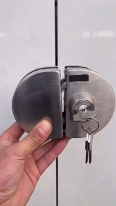 【READY STOCK】Stainless Steel No-Drill Lock/Toughened Glass Door/Central Lock Hardware Source/Office Lock Semicircle Hook
