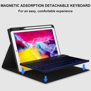 COCOQAC iPad Case Keyboard for iPad 9th/8th/7th Gen 10.2 in iPad Pro Air 3rd Gen 10.5 in Detachable Backlit Wireless Keyboard with Magnetic Protective Cover (Black)