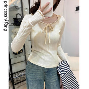 WANGGONGZHU | Slimming Long Sleeve T-Shirt Womens Autumn New Design Sensation Sweet Inner Wear Princess Style Commute Korean Version Slim Fit