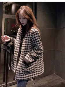 Stylish French Elegance Little Black Jacket Plaid Outerwear