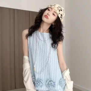 VKSOD | ชุดสองชิ้นแขนกุดทรงสลิมฟิตสำหรับผู้หญิงในช่วงฤดูร้อน ชุดสองชิ้นสไตล์เกาหลีอ่อนโยน กระโปรงสั้นทรงเอ คอกลม