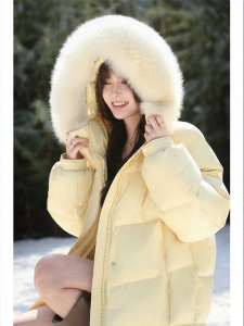 Fox Fur Collar 90% White Goose Down Hooded Long Female Winter Down Jacket