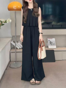 Shalldoer | ชุดทำงานแขนกุดคอตั้งเอวสูงขายาวสองชิ้นสำหรับผู้หญิง ชุดทำงานฤดูร้อนสีพื้น ชุดทำงานลำลองสำหรับผู้หญิง