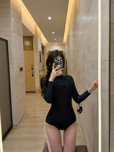 Womens One-Piece Swimsuit Long Sleeve Thermal Spring Swimming Club Special High-End Sensation plus Size Body Covering
