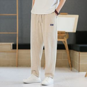 Mens Casual Loose Straight Leg Pants Summer Thin Cotton Linen Material Lightweight Trousers Vintage Stripe Design