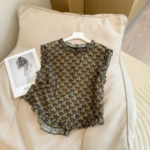 Áo Sơ Mi Không Tay Họa Tiết Hoa Cổ Tròn Dáng Rộng Mùa Hè 2025 Thời Trang Đa Năng Thiết Kế Nhỏ Retro Phong Cách Mới