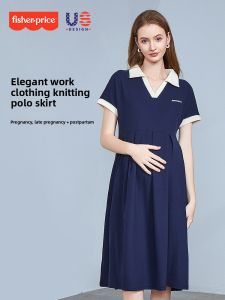 fisherprice | Summer Short Sleeve V-Neck Midi Dress for Pregnant Women