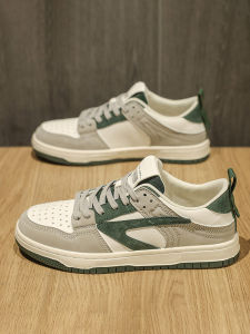 Mens High-End Leather Shoes 2025 New Style Hong Kong Style Casual Board Shoes Breathable round Toe Rubber Outsole Comfortable