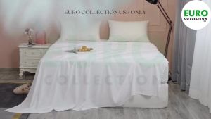 Cadar Hotel Quality Stripe Fitted Bedsheet Kain Sejuk Cotton Getah Keliling Cadar Single Queen King Plain White Flat Sheet For Home & Airbnb