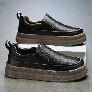 Genuine Leather Mens Casual Sports Shoes Spring Autumn Season Comfortable Slip-On Nurse Style Pure White Bean Leather Shoes