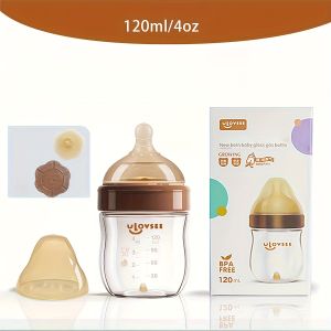 4oz8oz High Borosilicate Glass Baby Bottles Wide-Neck Feeding Bottle with Bottom Air Balance Hole/Valve Glass Milk Bottle