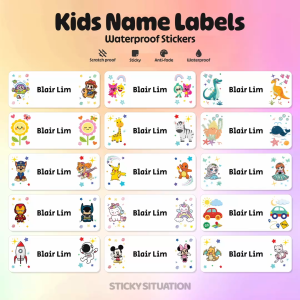 Custom Kids Name Labels Large – Personalized Waterproof Cartoon School Stickers