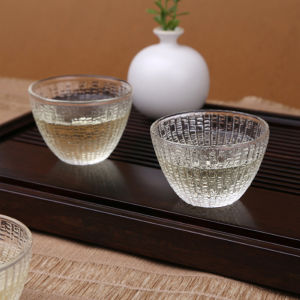 Thickened Heat Resistant Glass Tea Set Home Use Double Layer Shell Pattern Tea Cup Crystal Cup round Shape Japanese Style Cup
