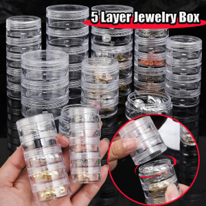 5 Layer 360 Degree Transparent Revolving Jewelry Storage Box Portable Storage Box Pill Box 5 Layer Jewelry Storage Box Bracelet Earring Organizer Boxes