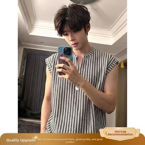 OUMULONG | Black Fishbone V-neck Sleeveless Tank Top