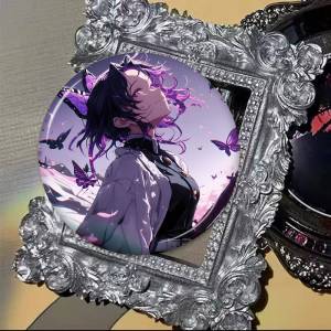 Kochou Shinobu Cartoon Brooches Anime Badge Round Handmade Brooch Lapel Pins Jewelry for Backpack Clothes Gifts