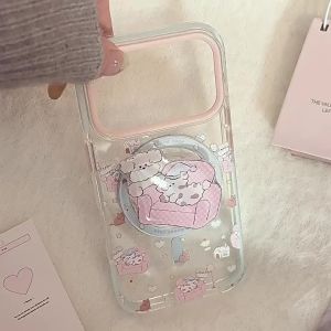 Ốp Điện Thoại iPhone Trong Suốt Chống Sốc Mềm Mại Hình Chú Chó Con Hoạt Hình Hàn Quốc Màu Hồng Có Nam Châm Tương Thích Với Nhiều Mẫu Máy