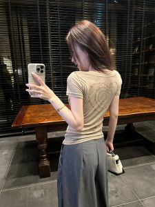 Summer New Heart Letter Print Short Sleeve Slim Fit Womens T-shirt V-neck Pure Desire American Style Hot Girl Top