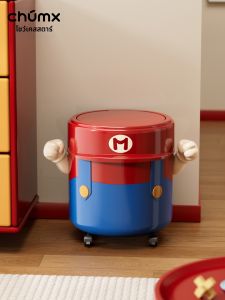 CHUMX | New Design Living Room Trash Can With Wheels and Lid Cartoon Style Mario