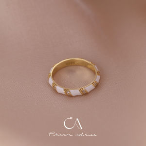 Luxurious S925 Sterling Silver Gold Plated Black White Enamel Striped Ring Stackable Closure Diamond Ring Fashionable Vintage Gift
