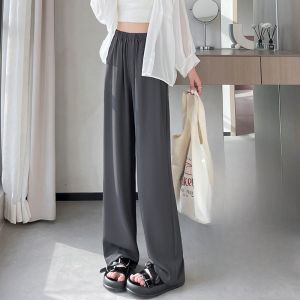 JIANGLU | Quần ống rộng bằng lụa băng mỏng thoáng khí ống đứng quần ống rộng đa năng cao cấp mùa hè 2024 Quần ống rộng phong cách đơn giản