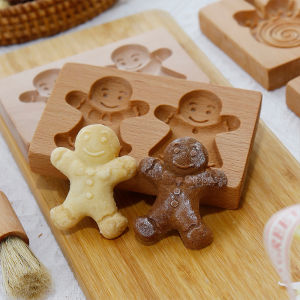 Wooden Cookie Molds for Christmas DIY 3D Engraved Embossed Biscuit Cutter Moulds Xmas Tree Snowflake Santa Claus Gingerbread