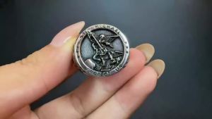 Stainless Steel St. Michael Archangel Defeat Devil Signet Ring Side Cross Religious Guardian Ring Men Biker Faith Holiday Gift
