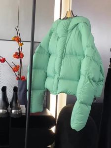 Winter Thickened Warm Stylish Slimming Casual Mint Green Hooded Cotton Jacket Womens Fashion Outerwear Korean Style Loose Fit
