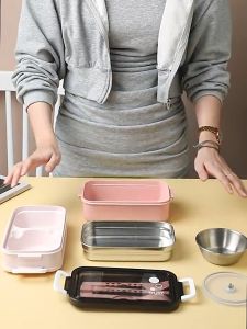 【SHOPLUS】Double Layer Lunch Box With Bag Set Cutlery Bento Lunch Box Microwave Safe Bekal Makanan 保温饭盒 HL9029