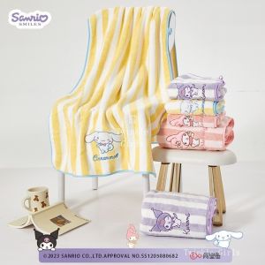1PC Genuine Korean Style Cute Striped Bath Towel Kuromi Cinnamoroll Melody Coral Fleece Soft Drying Hair Towel 浴巾 干发帽