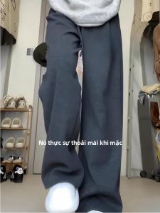 Quần Ống Rộng Cạp Cao Màu Xám Cho Nữ Mùa Xuân Hè 2025 Quần Dài Thường Ngày Bằng Vải Polyester Thoải Mái Rộng Rãi
