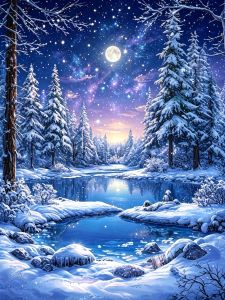HUACAN Diamond Painting Forest Landscape Diamond Mosaic Winter Snow Tree Lake River Home Bedroom Artwork 5d Diy Rhinestones