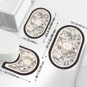 VIKAMA ชุดพรมเช็ดเท้าห้องน้ำ 3 ชิ้น ทำจากไดอะตอมไมท์ พรมเช็ดเท้ากันลื่น ทนทานต่อการสึกหรอ พรมปูพื้นห้องน้ำ พรมตกแต่งบ้าน