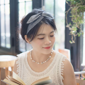 Retro Hong Kong Style Elegant Cotton and Linen Stripes Rabbit Ears Cross Iron Wire Hair Band Female Fancy Daily Wear Hair Accessories