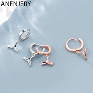 ANENJERY Silver Color Mermaid Tail Zircon Hoop Earrings Rose Gold Earring Jewelry For Women Gifts S-E1107