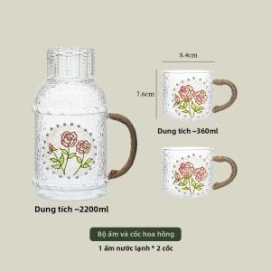 Bình Nước Kính Chống Nhiệt Họa Tiết Retro