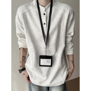 Áo Thun Dài Tay Kiểu Henry American Dành Cho Nam Mùa Thu Cleanfit Nặng Cổ Đứng Áo Nỉ Vai Cao Cảm Giác Cao Cấp Polo