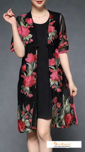 Váy đầm suông kèm áo choàng thêu hoa GLV123 Cuocsongvang